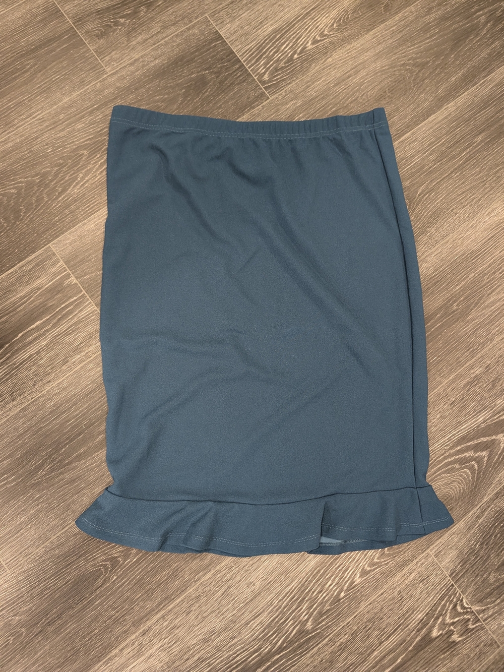 Teal Ruffle-Hem Pencil Skirt